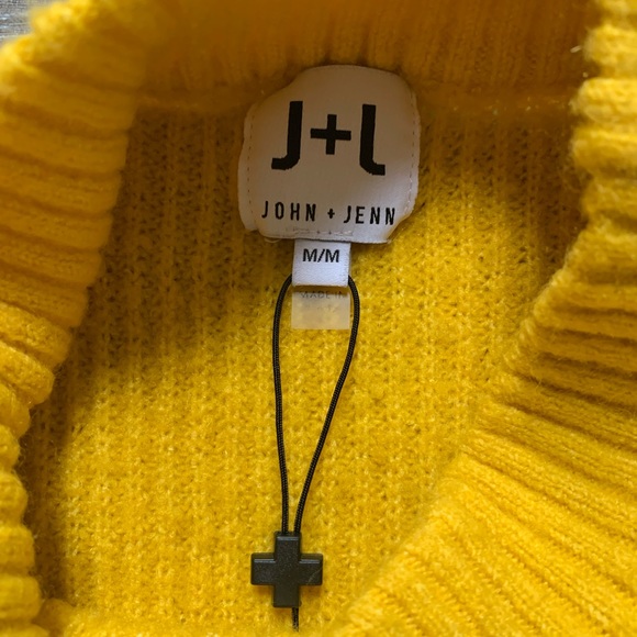 John + Jenn Mustard Yellow Varsity Stripe Mock Neck Sweater M - Picture 2 of 6